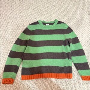 Mini Boden Green and Black Striped Sweater with Orange Trim
